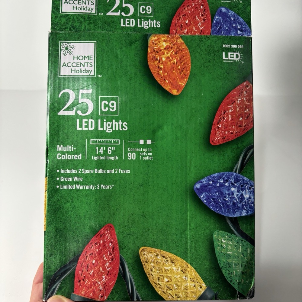 Home Accents Holiday 25 Multi-Colored Faceted C9 LED Christmas Lights One Spare